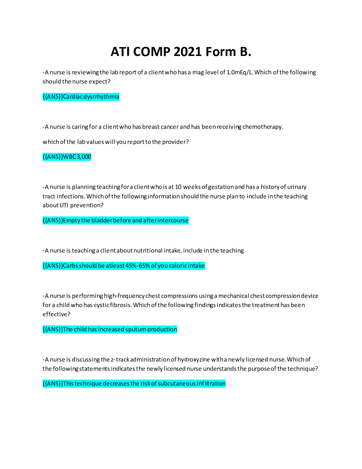 Preview image of ATI COMP 2021 Form B. document